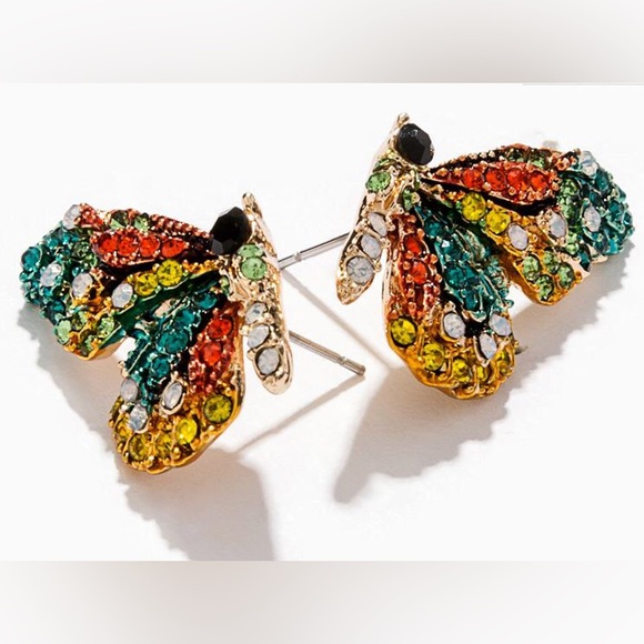 New FP Crystal Butterfly Open Wing Stud Earrings - Picture 15 of 16